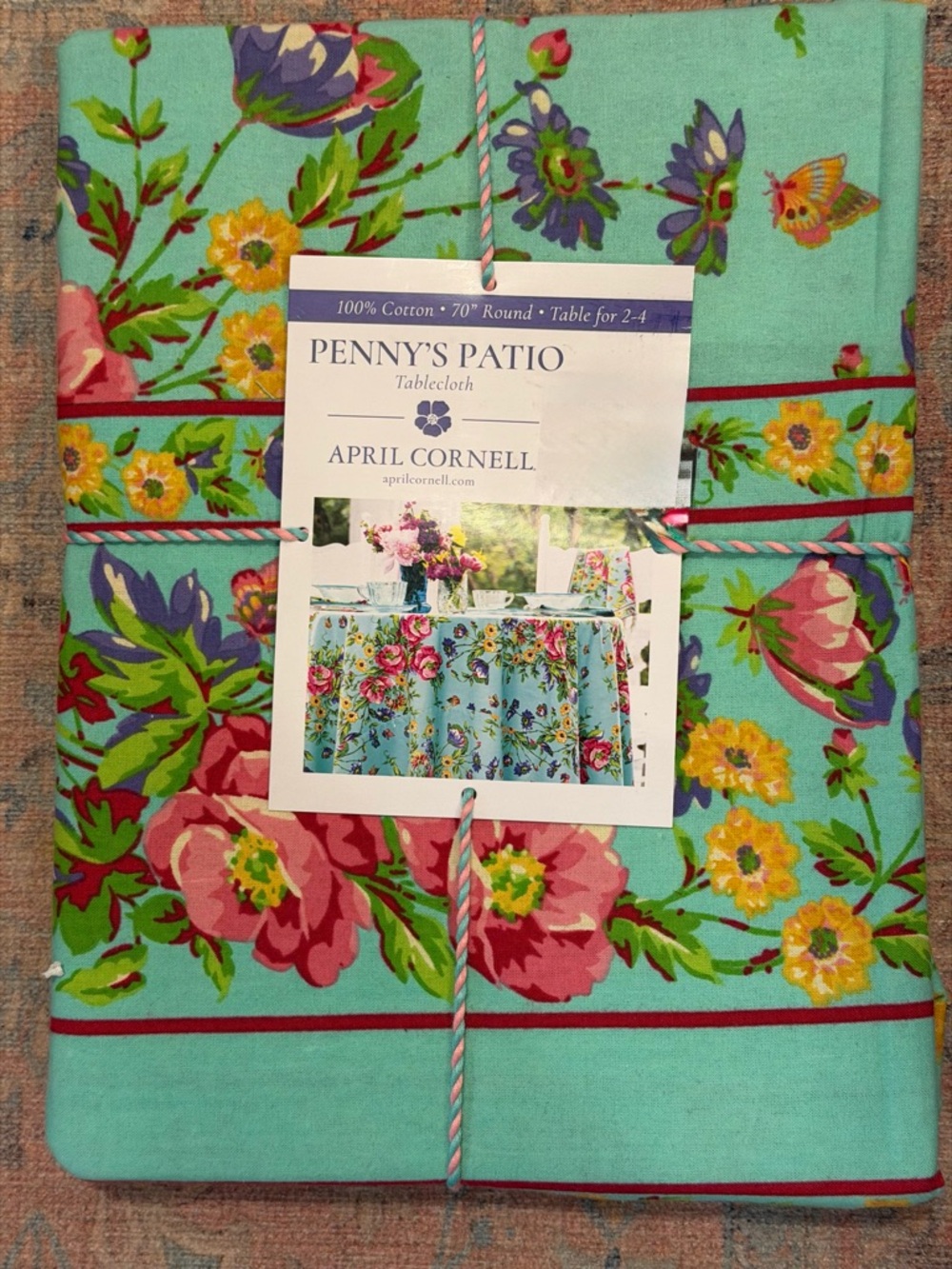 Brand New April Cornell Blanche 70” Round Cloth Floral in Turquoise - Picture 6 of 9